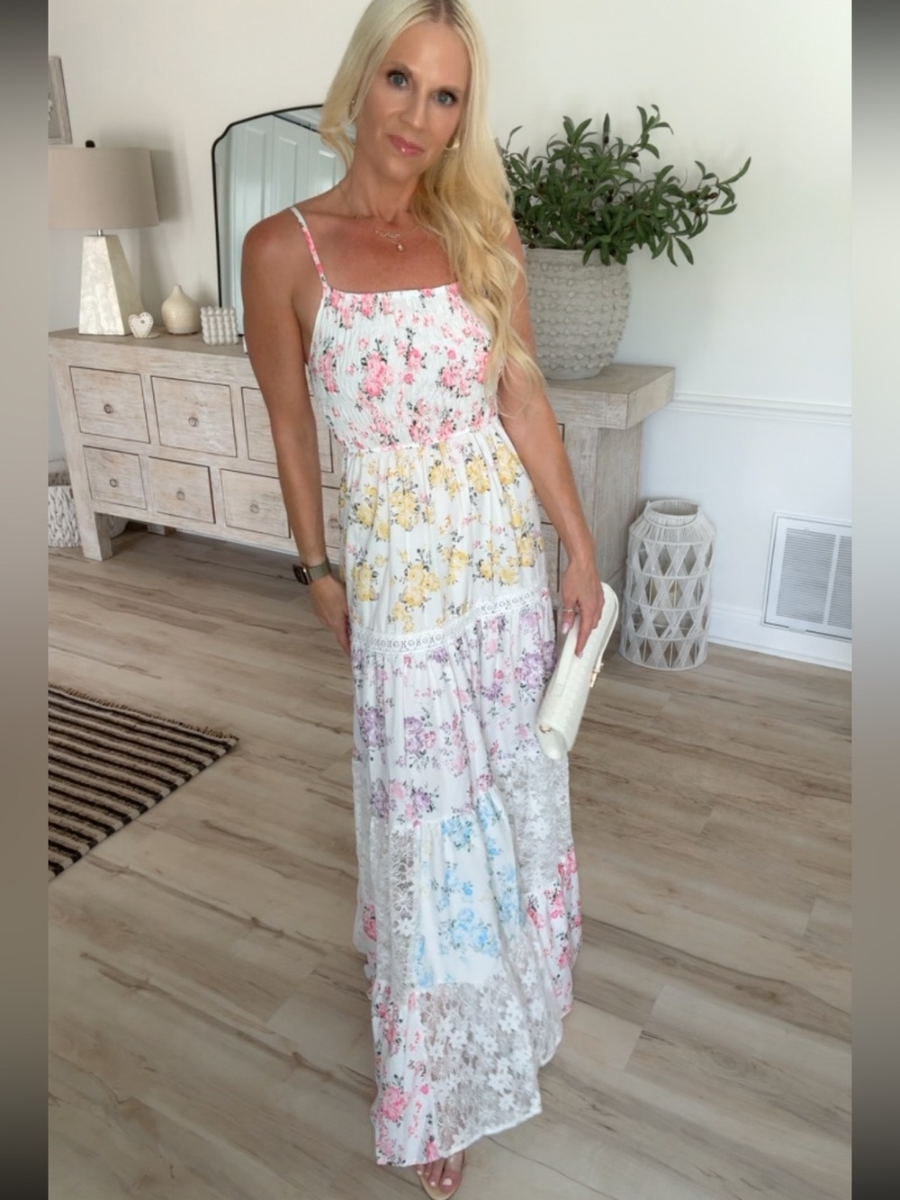 CHICWISH DELICATE FLORAL LACE PANEL CAMI SHIRRED MAXI DRESS - Picture 8 of 8